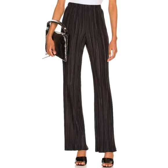 Anine Bing Billie Plissé High Elastic Waist Pleated Black Pants Womens Large - Picture 1 of 15